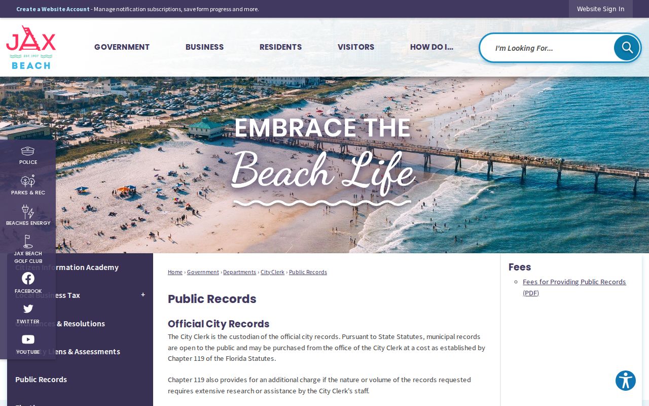 Jacksonville Beach residents directory city public records guidance
