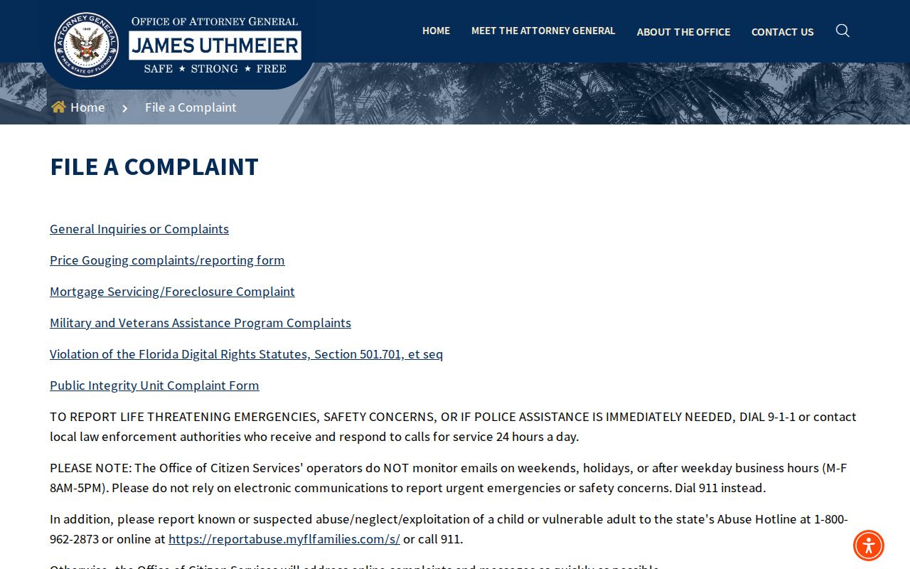 Florida Attorney General complaint channel for reporting misuse or scams affecting Jacksonville Beach neighbors