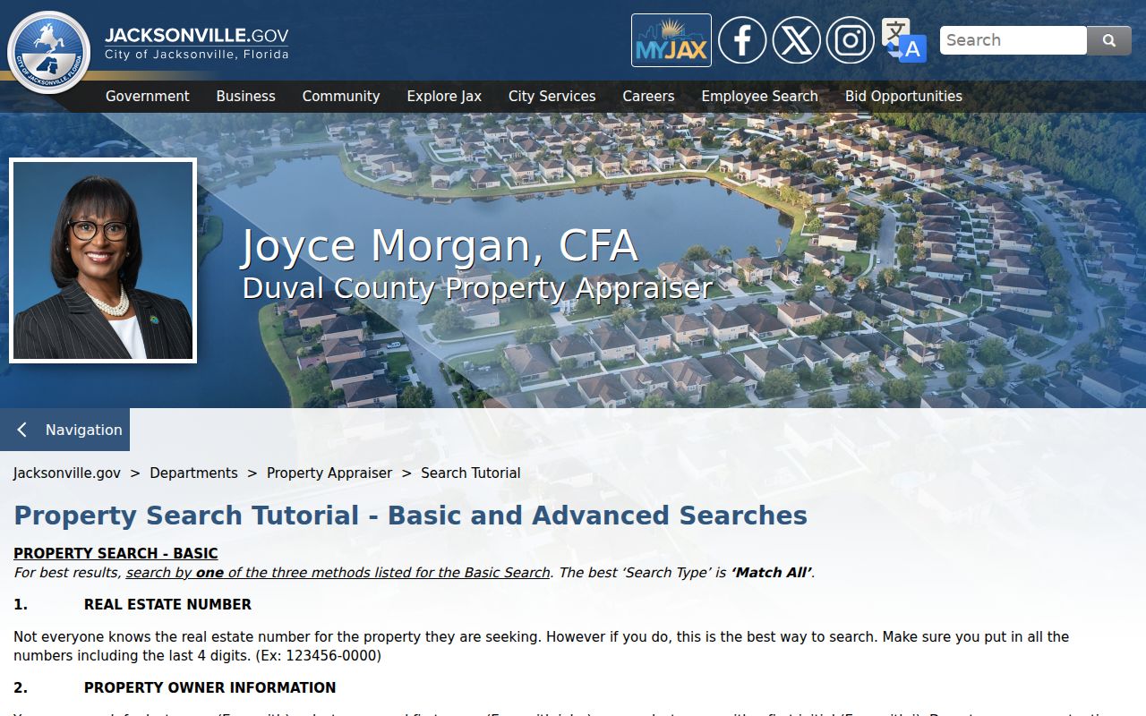 Jacksonville Beach street directory property search tutorial