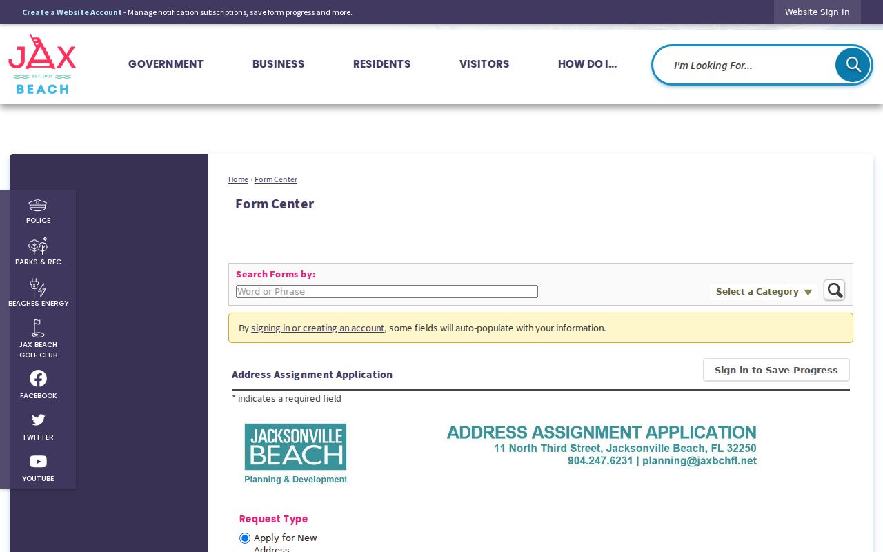 Jacksonville Beach street directory address assignment form