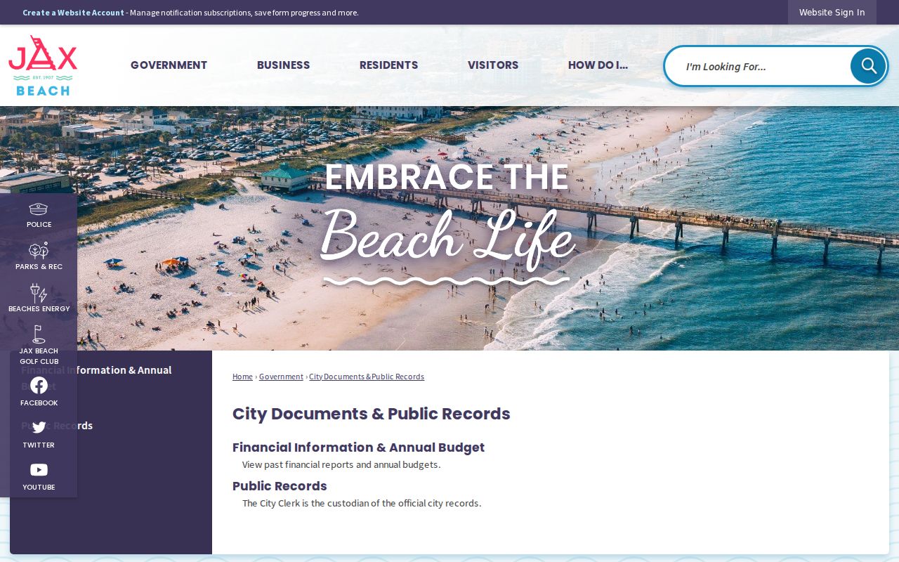 Jacksonville Beach ZIP code directory municipal records
