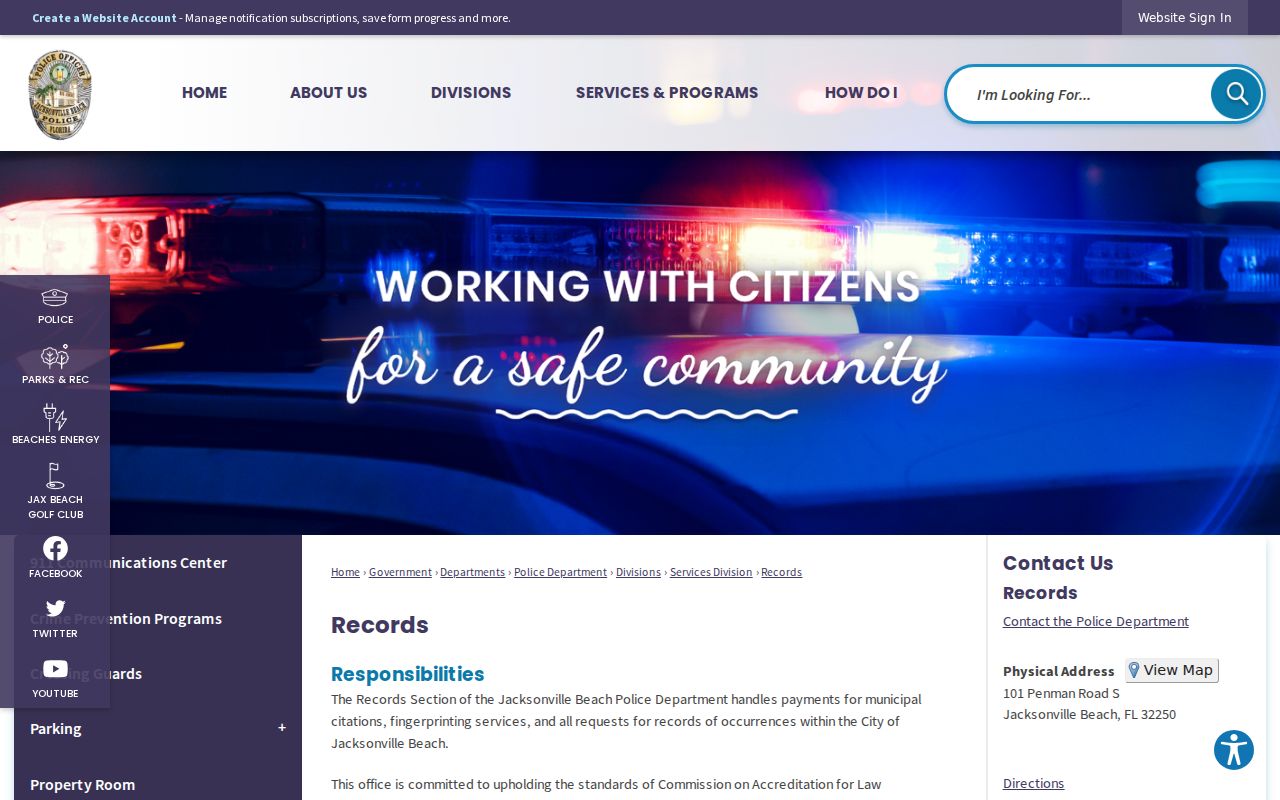 Jacksonville Beach ZIP code directory police records channel