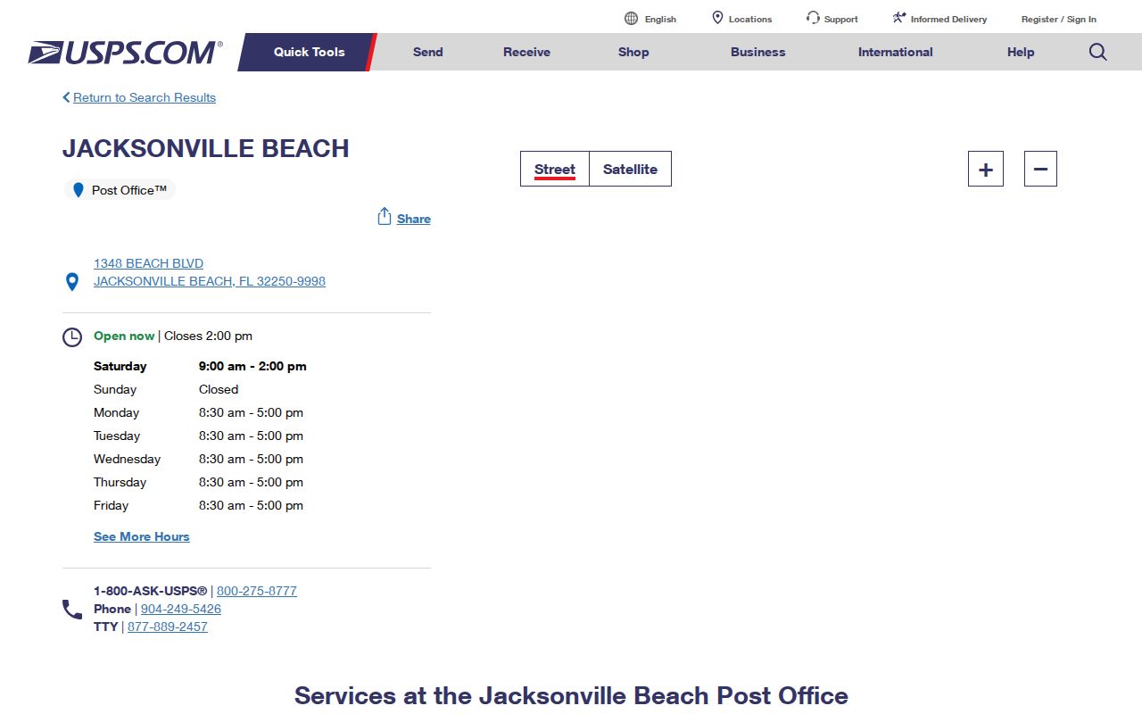 Jacksonville Beach ZIP code directory USPS 32250 office